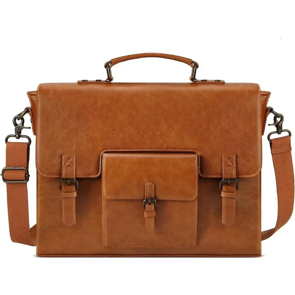 Men's Brown Leather Water repellent Messenger Bag 16.14